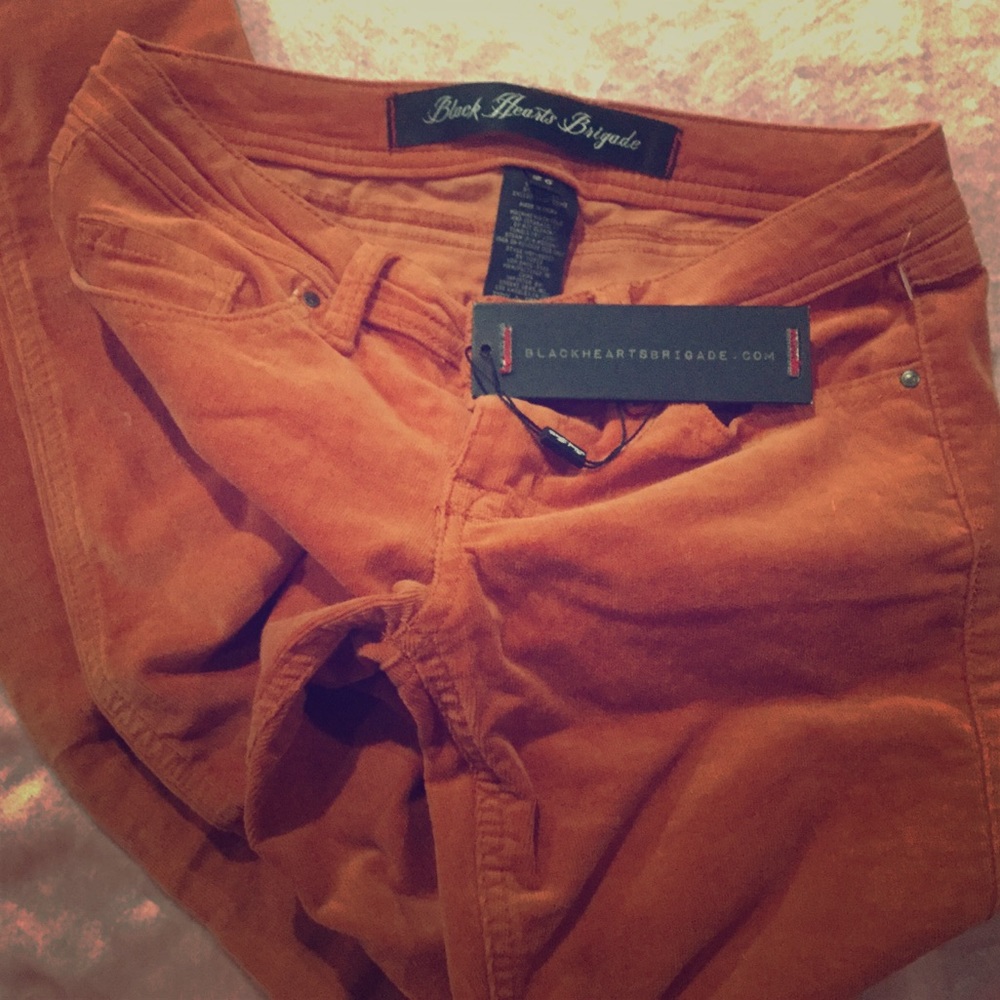 Black hearts brigade rust corduroy skinny legs
